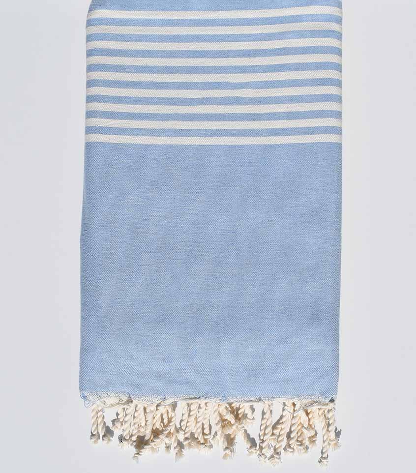 Jeté bleu ciel rayée blanc Fouta Tunisia - 1