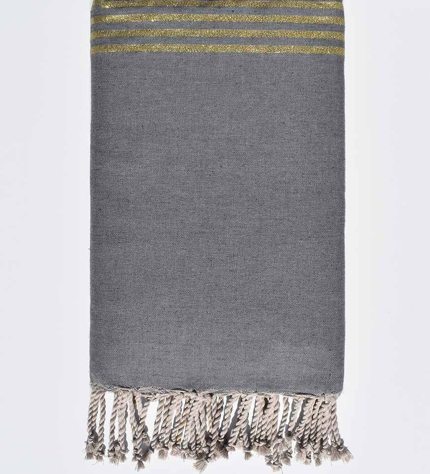 Jeté de canapé gris avec lurex doré Fouta Tunisia - 1