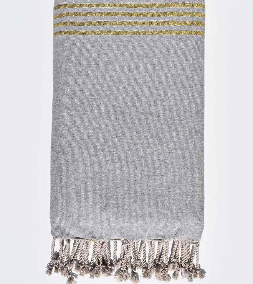 Jeté de canapé gris clair avec lurex doré Fouta Tunisia - 1