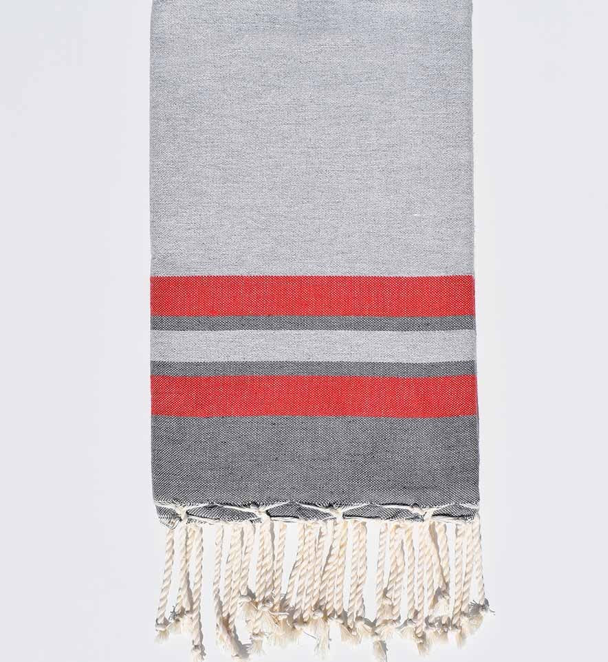 Fouta plate gris clair, rouge et gris Fouta Tunisia - 1
