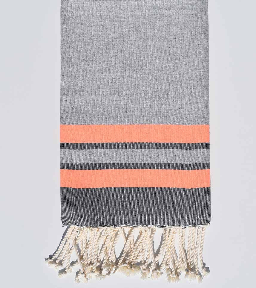 Fouta plate gris clair, corail fluo et gris Fouta Tunisia - 1
