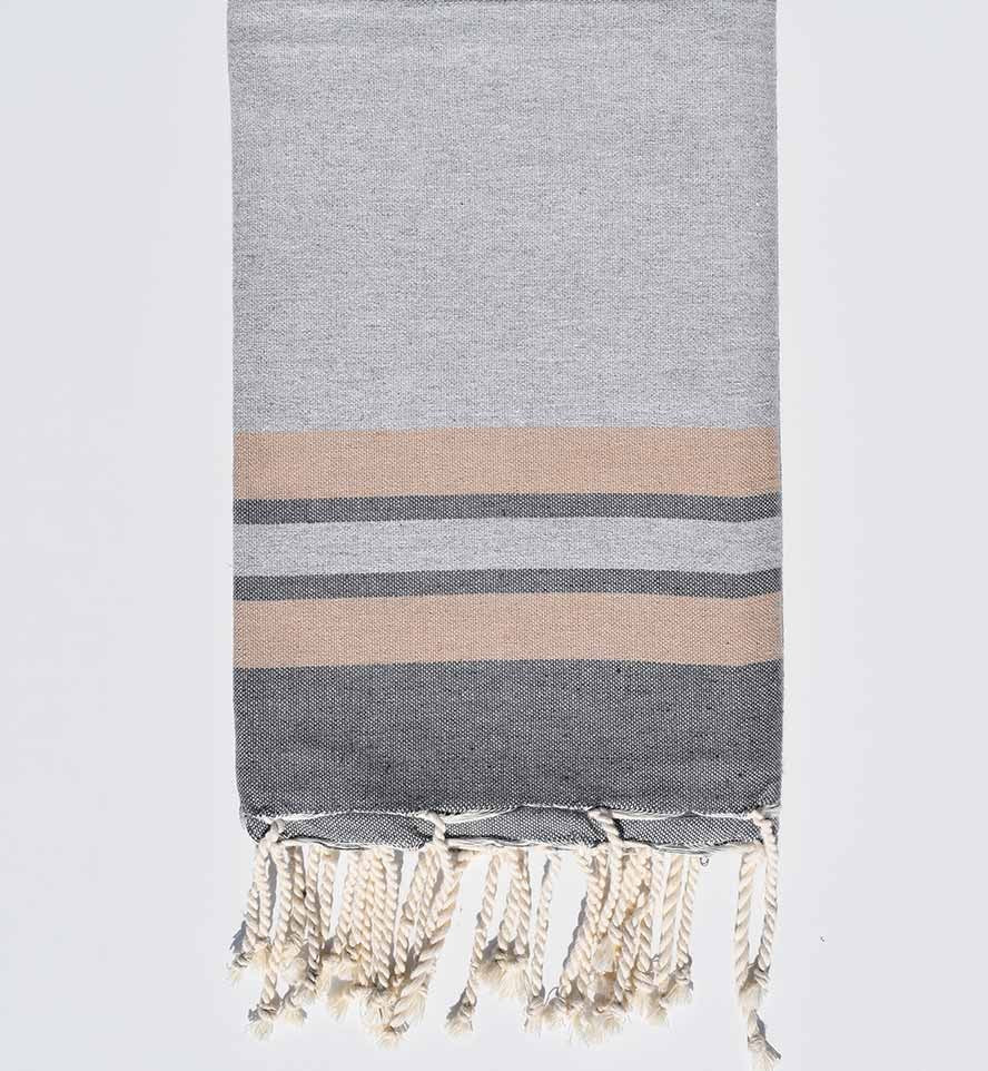 Fouta plate gris clair, beige et gris Fouta Tunisia - 1