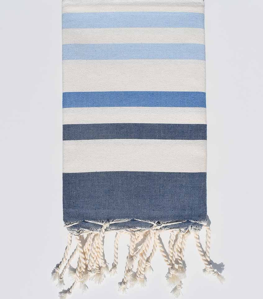 Fouta plate 4 couleurs bleu ardoise, blanc crème, bleu et bleu ciel Fouta Tunisia - 1