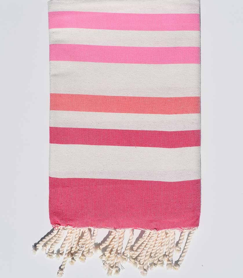 Fouta plate rose, blanc crème, rose incarnadin et rose clair Fouta Tunisia - 1