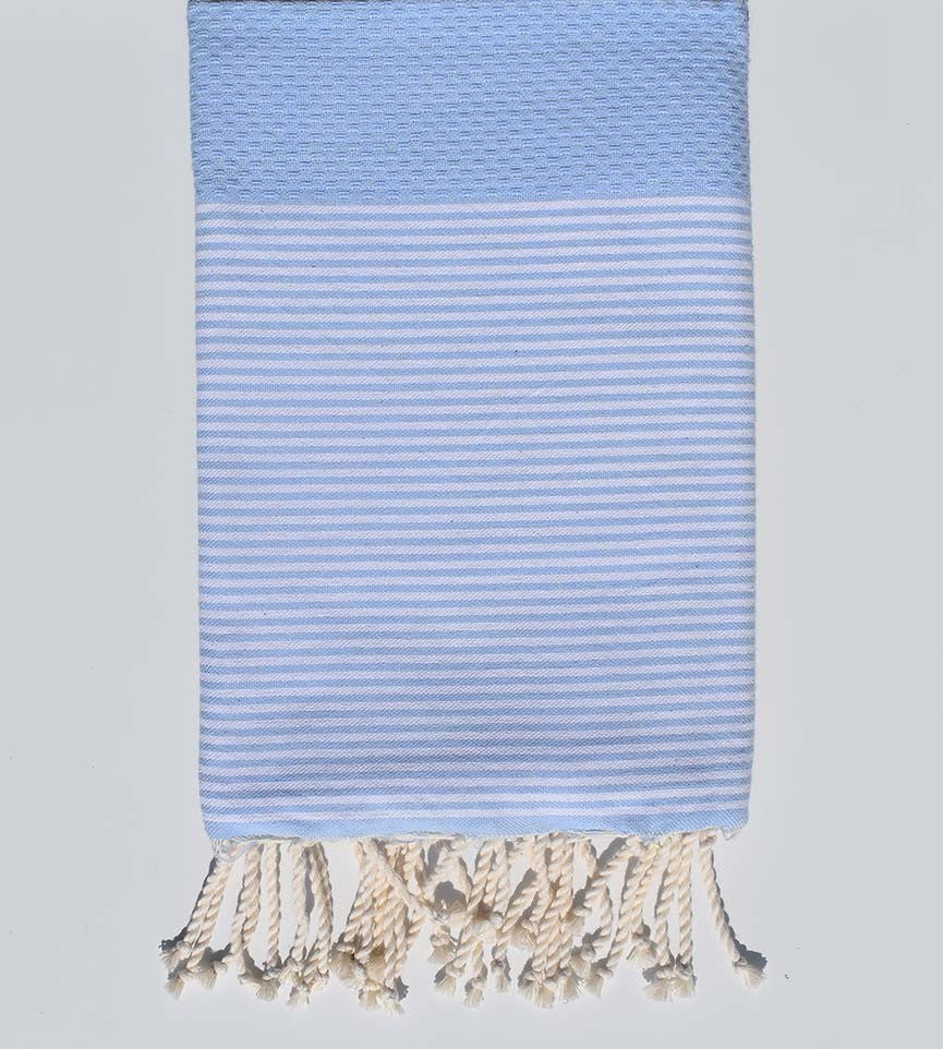 Fouta nid d'abeille bleu clair avec rayures Fouta Tunisia - 1