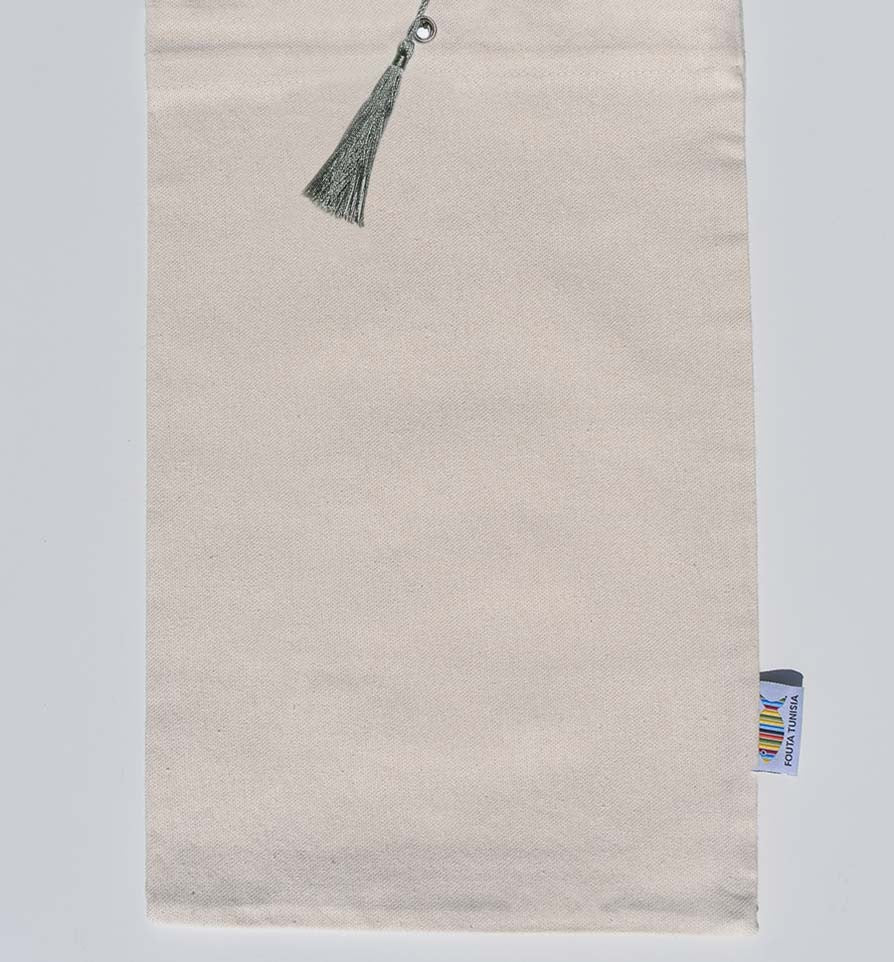 Pochette fouta beige clair nœud pompon vert Fouta Tunisia - 1