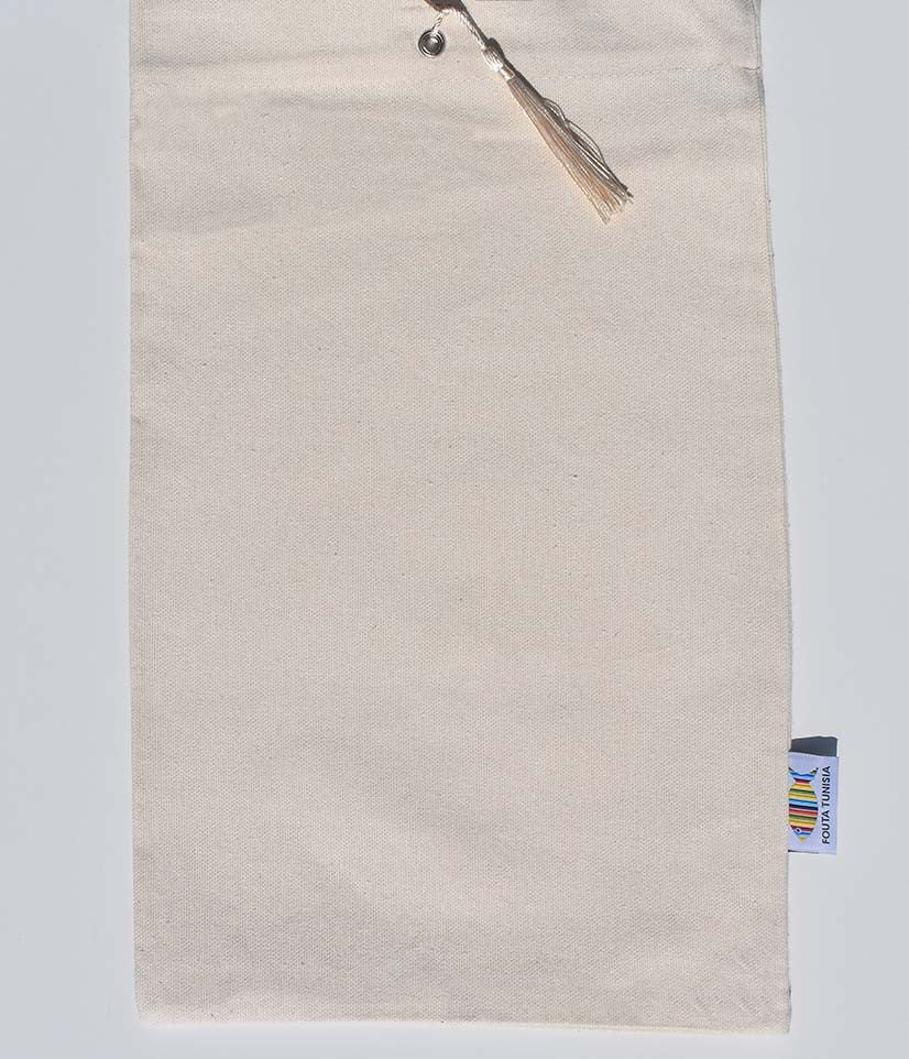 Pochette fouta beige clair nœud pompon blanc cassé Fouta Tunisia - 1