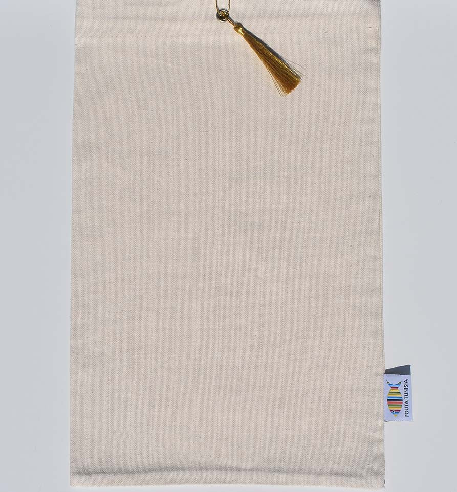 Pochette beige clair avec nœud pompon doré Fouta Tunisia - 1