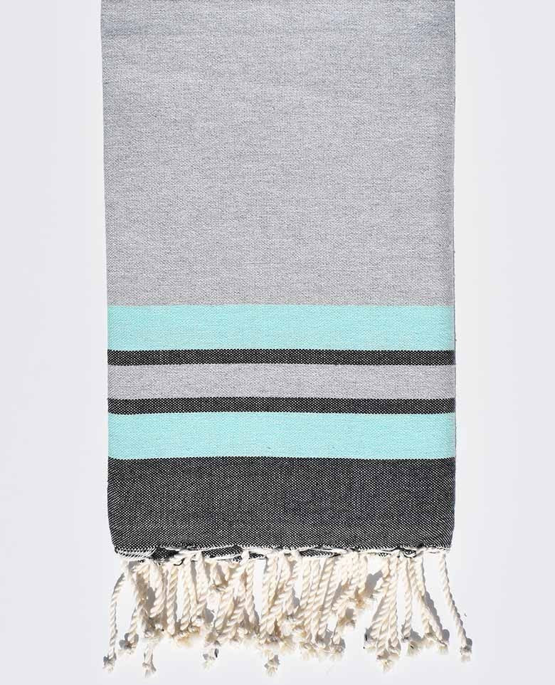 Fouta plate gris clair, vert d'eau et gris noir Fouta Tunisia - 1