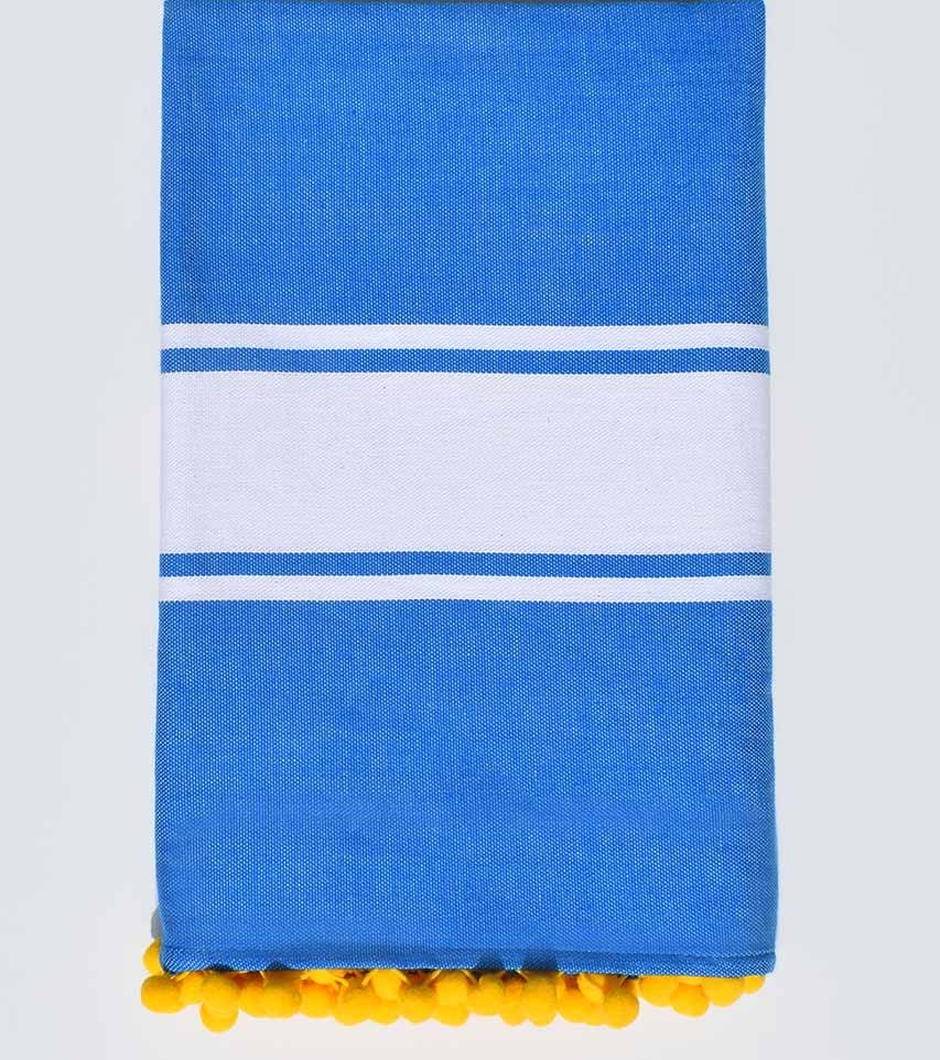 Fouta bleu électrique avec pompons Fouta Tunisia - 1