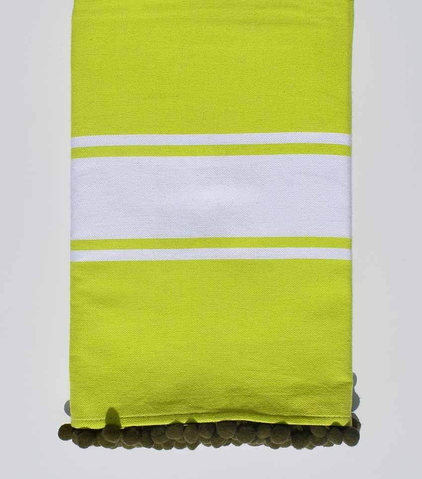 Fouta vert tilleul avec pompons Fouta Tunisia - 1