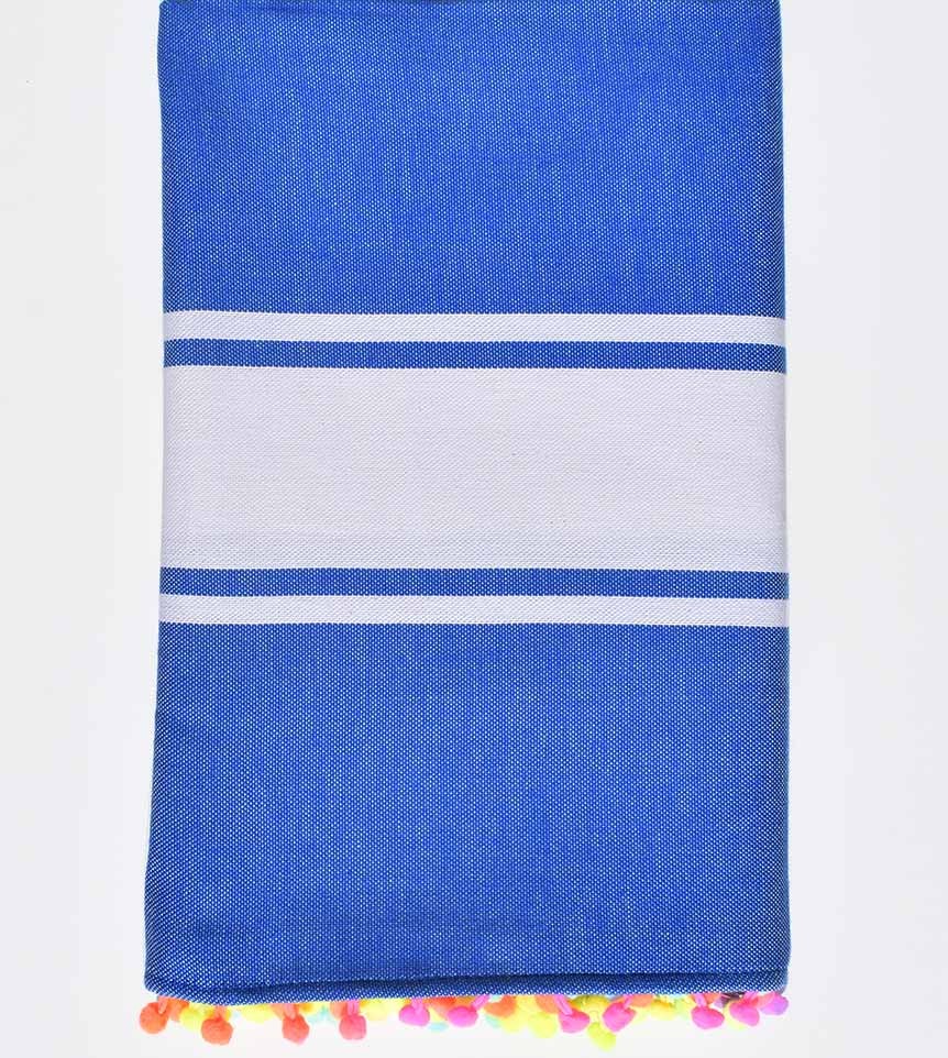 Fouta bleu roi avec pompons Fouta Tunisia - 1