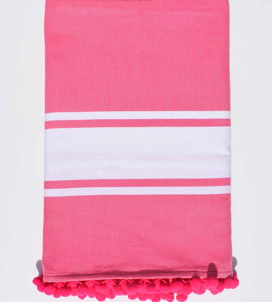 Fouta rose avec pompons Fouta Tunisia - 1