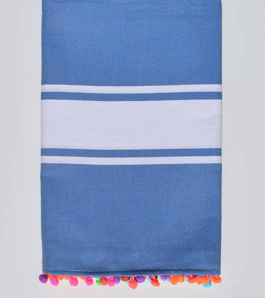 Fouta bleu bleuet avec pompons Fouta Tunisia - 1