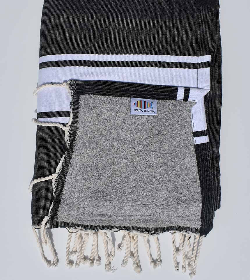 Fouta plate gris noir doublée éponge gris Fouta Tunisia - 1