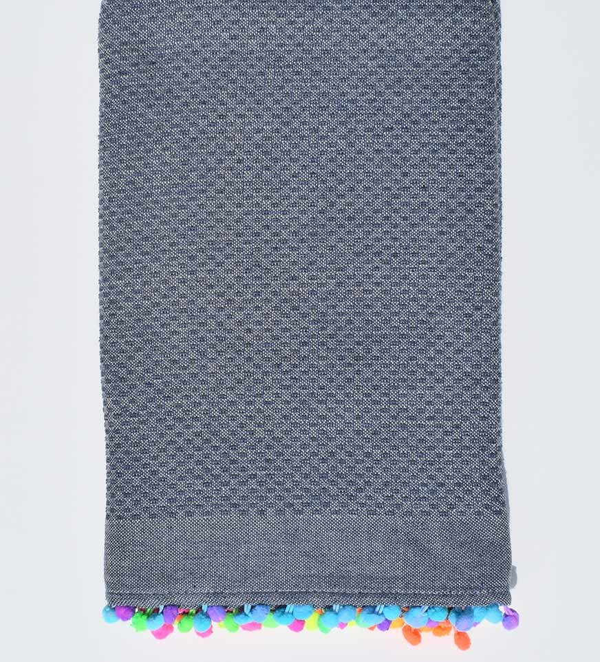 Fouta bleu guède avec pompons Fouta Tunisia - 1