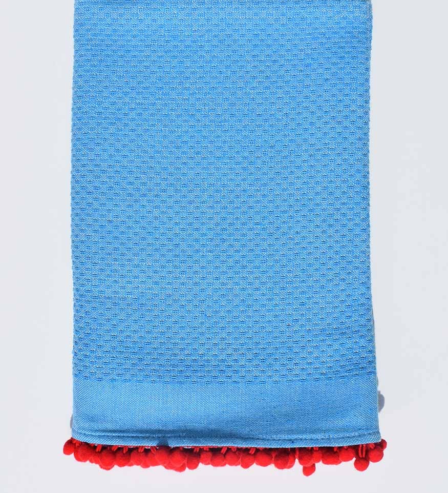 Fouta bleu azur avec pompons Fouta Tunisia - 1