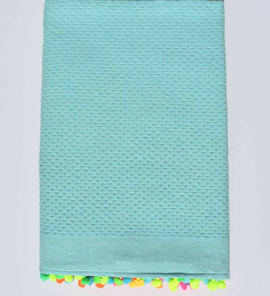 Fouta turquoise clair avec pompons Fouta Tunisia - 1