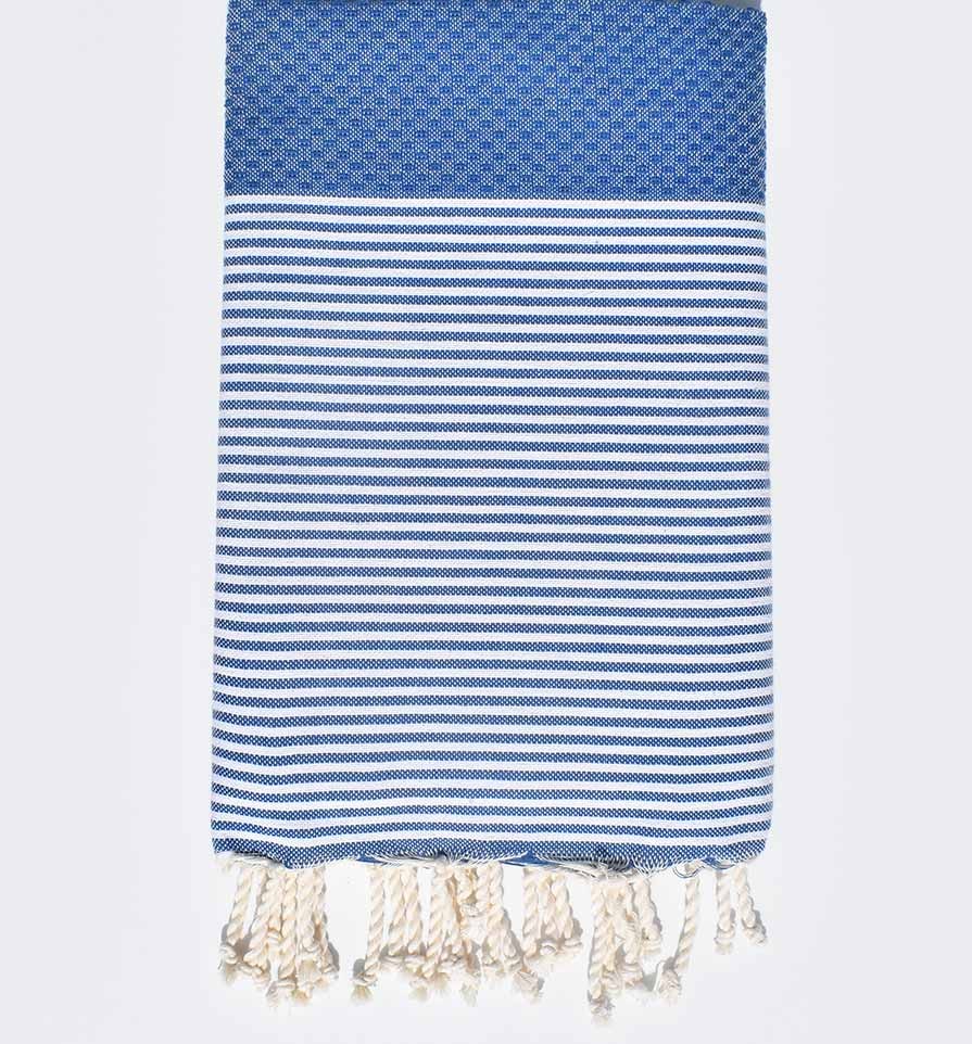 Fouta nid d'abeille bleu smalt Fouta Tunisia - 1