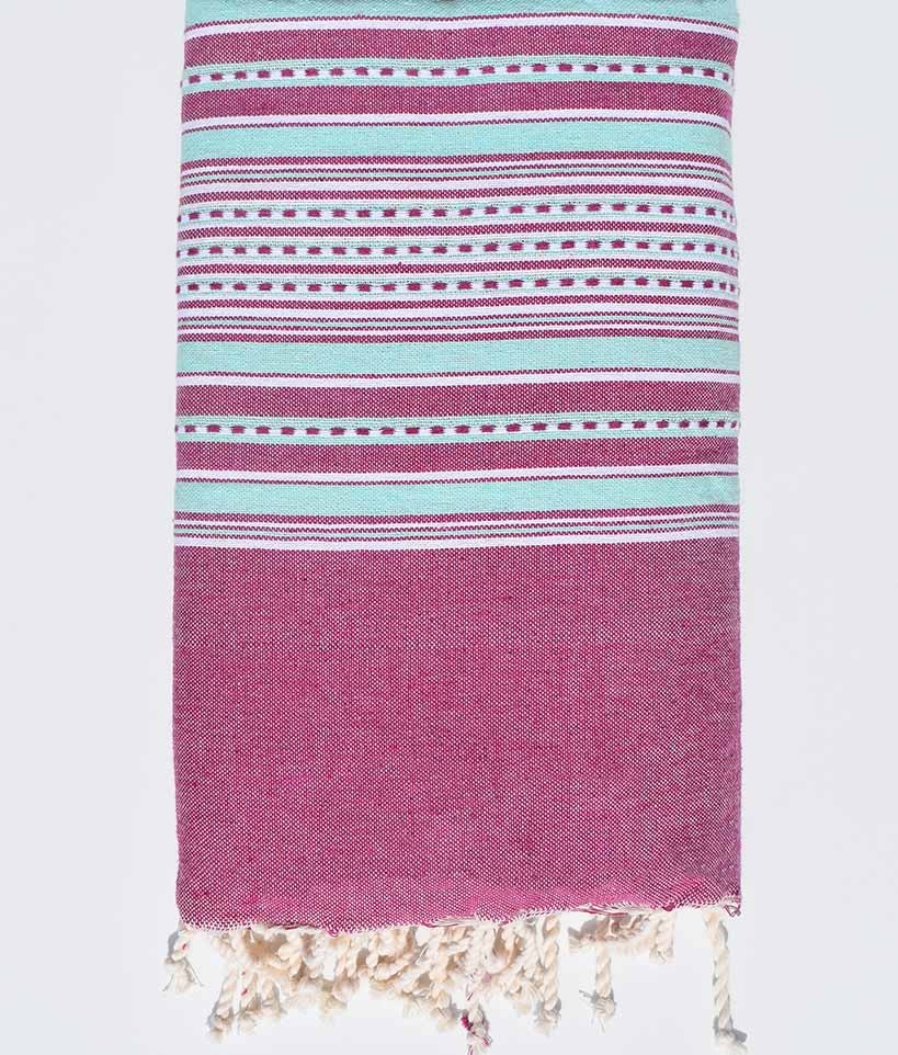 Jeté arabesque violine avec rayures turquoise Fouta Tunisia - 1