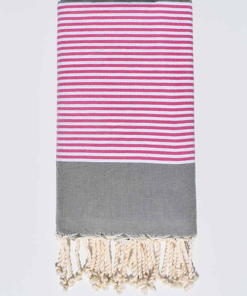 Jeté plate gris avec rayures rose et blanche Fouta Tunisia - 1