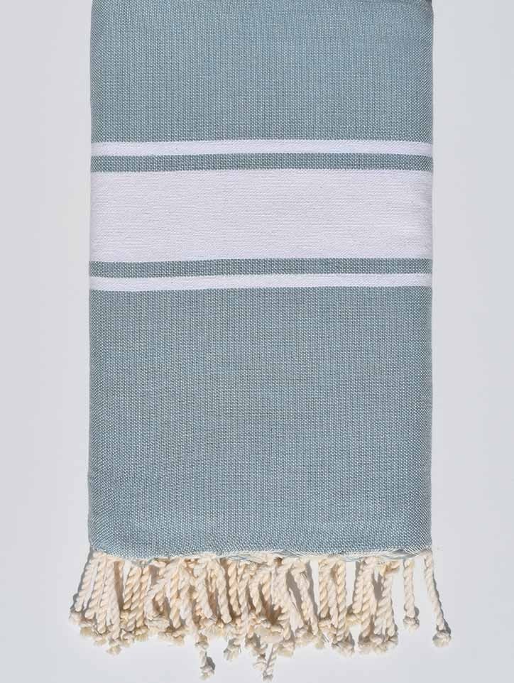 Jeté bleu pale bande blanche Fouta Tunisia - 1