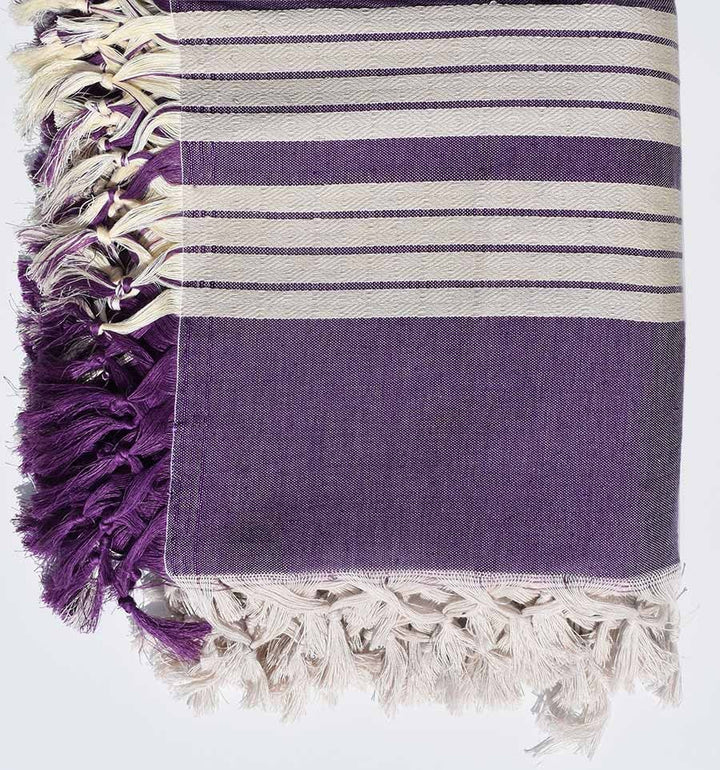Jeté de canapé 4 franges mauve et blanc crème 2.2m*2.8m Fouta Tunisia - 2