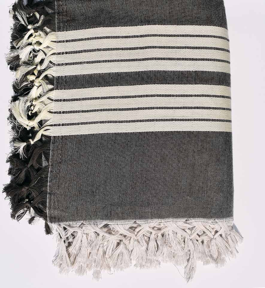 Jeté de canapé 4 franges marron taupe et blanc crème Fouta Tunisia - 2