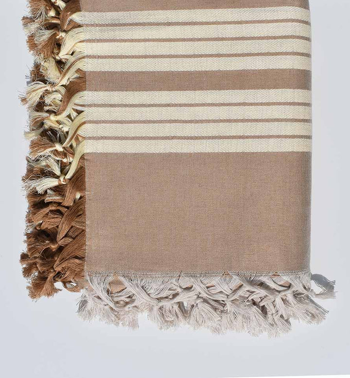Jeté de canapé 4 franges couleur sépia et blanc crème 2.2m*2.8m Fouta Tunisia - 2