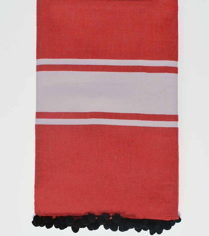 Fouta rouge avec pompons Fouta Tunisia - 1