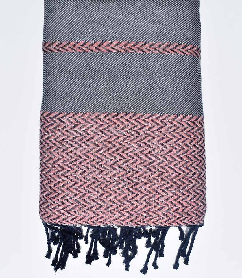 Jeté de canapé gris, rose et bleu foncé Fouta Tunisia - 1
