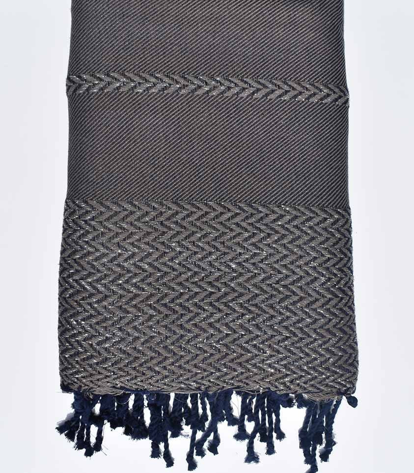 Jeté de canapé marron clair et bleu foncé Fouta Tunisia - 1