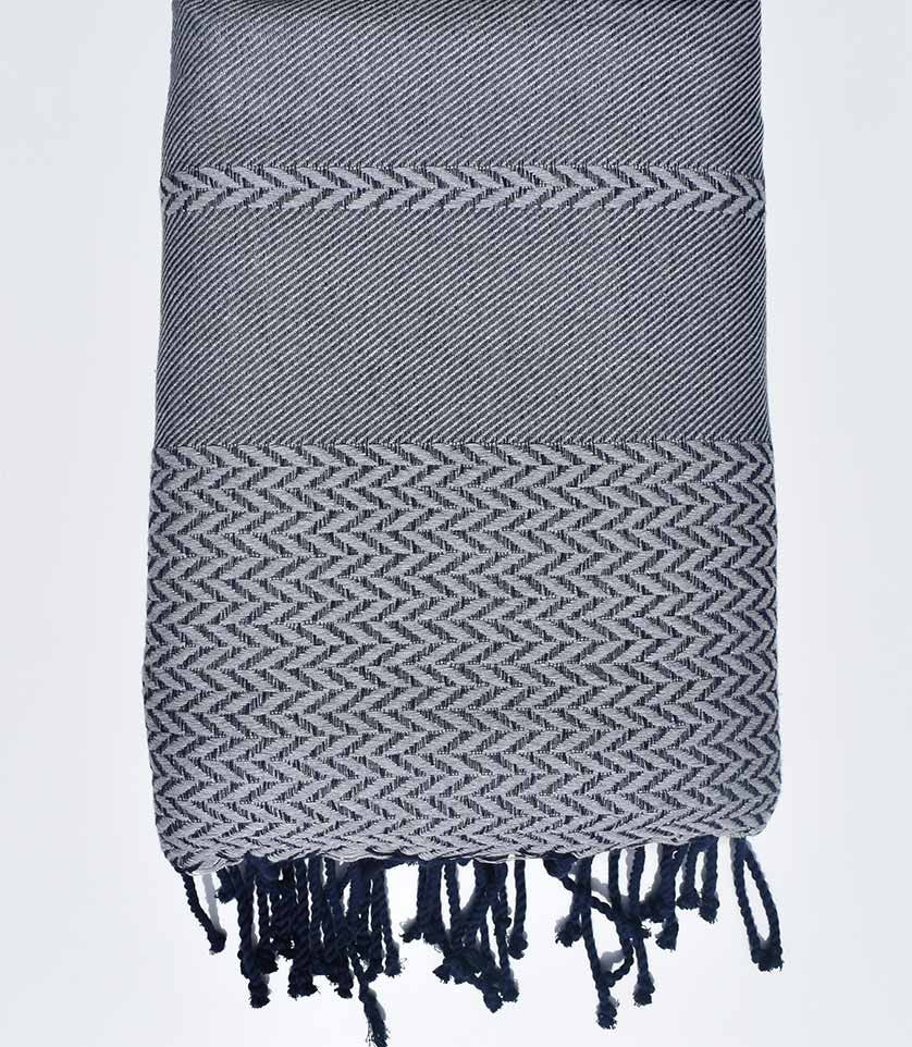 Jeté de canapé gris clair et bleu foncé Fouta Tunisia - 1