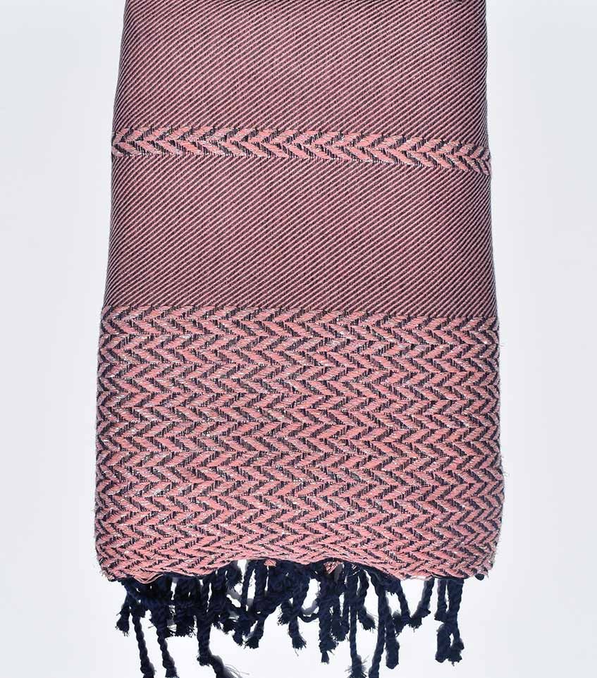 Jeté de canapé rose balais et bleu foncé Fouta Tunisia - 1