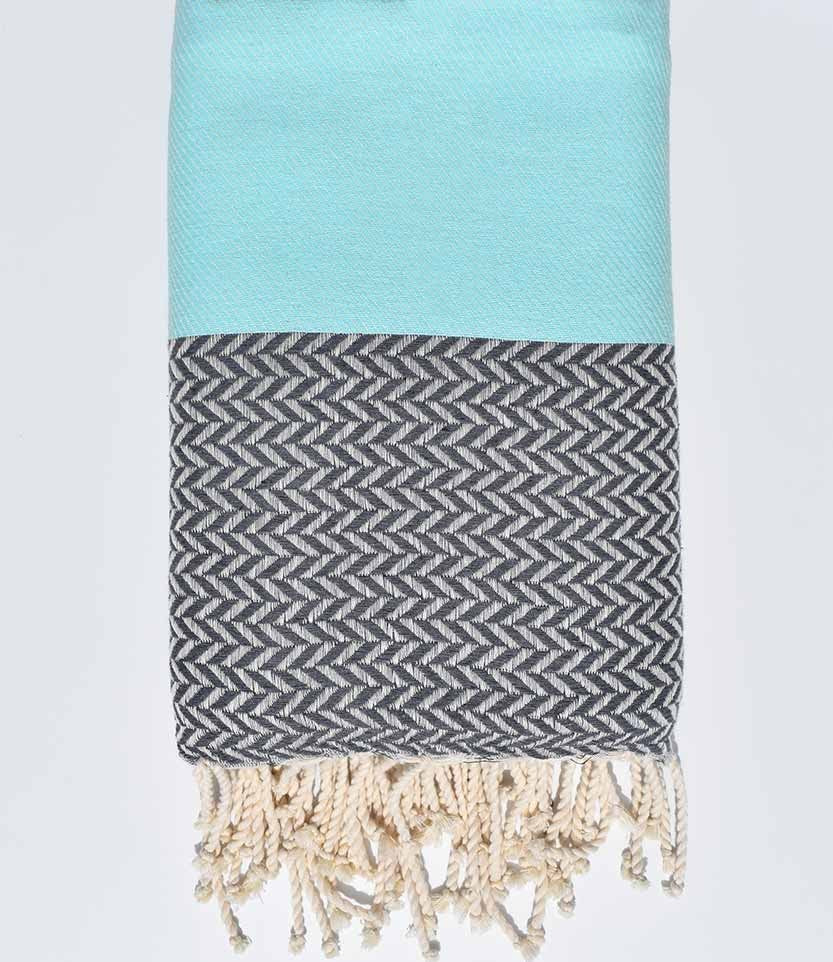 Jeté de canapé turquoise et gris foncé Fouta Tunisia - 1