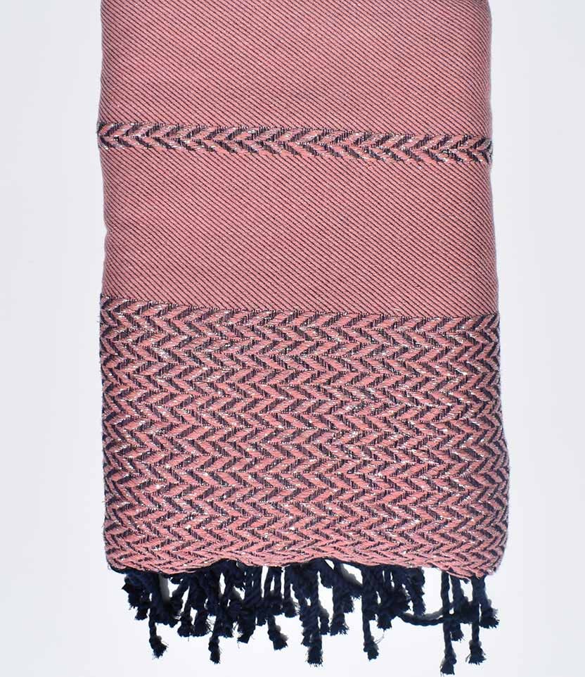 Jeté de canapé rose balais et bleu foncé Fouta Tunisia - 1