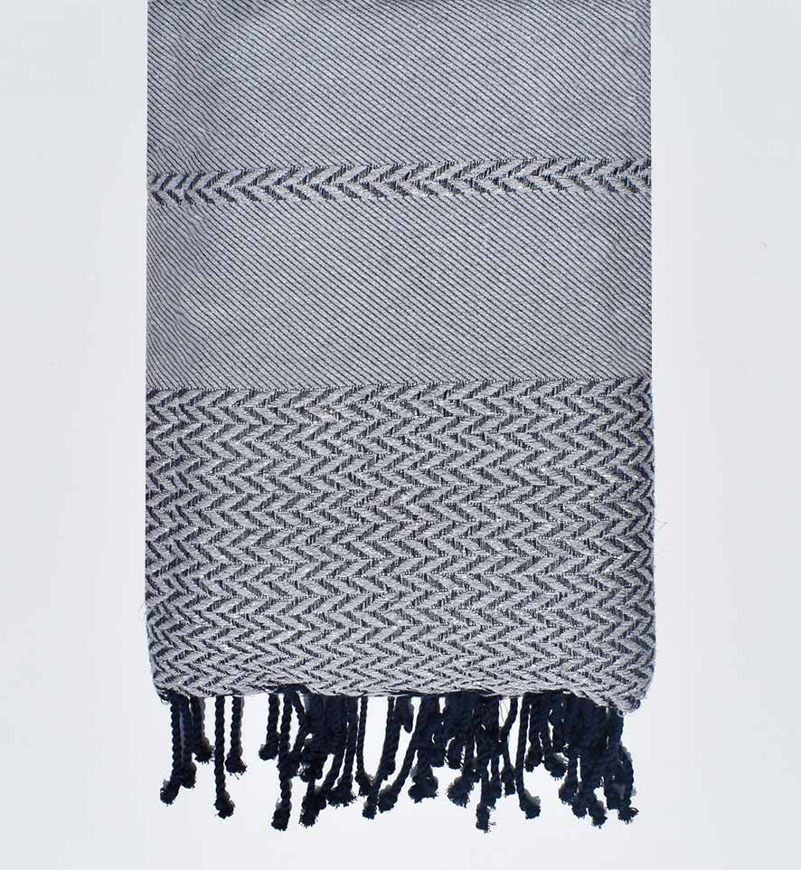 Jeté de canapé gris, bleu foncé avec lurex Fouta Tunisia - 1