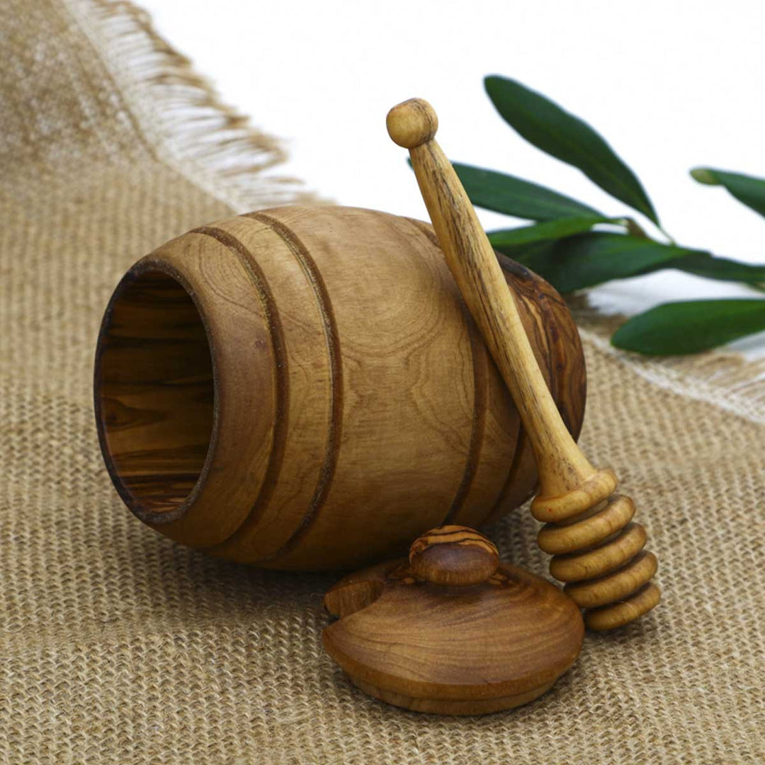 Pot à miel et sa cuillère en bois d'olivier  - 2