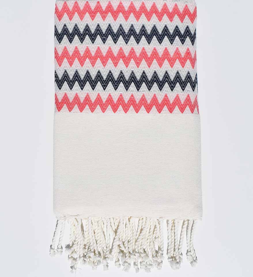 Fouta zigzag blanc crème, rose et bleu Fouta Tunisia - 2