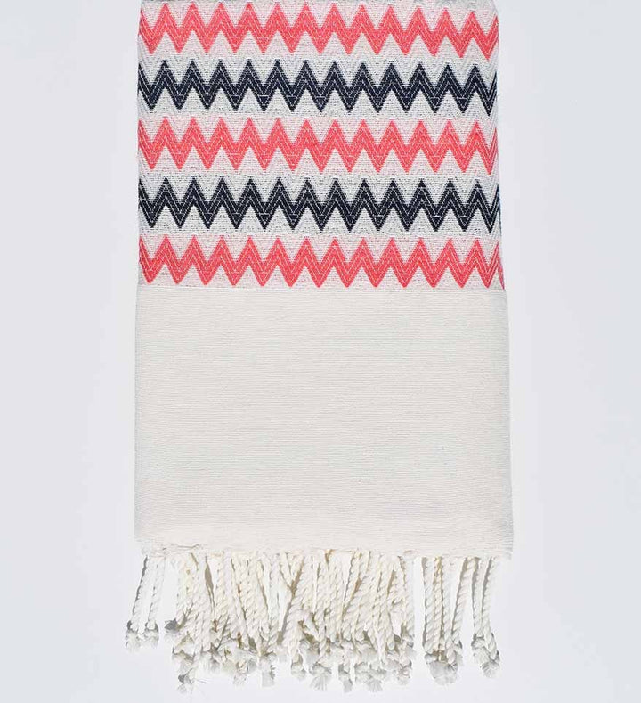 Fouta zigzag blanc crème, rose et bleu Fouta Tunisia - 2