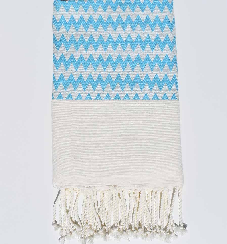 Fouta zigzag bleu céleste et blanc crème Fouta Tunisia - 1