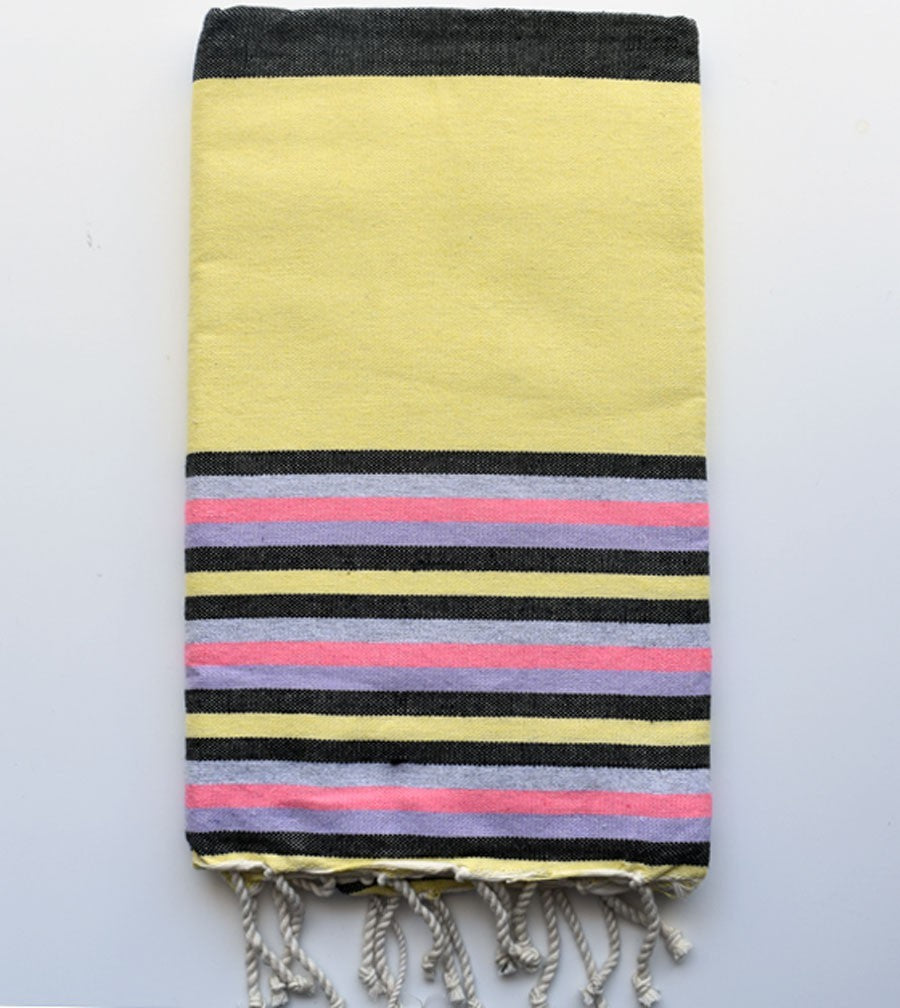 Fouta plate jaune ,Mauve , gris ,rose fluo et noir Fouta Tunisia - 1