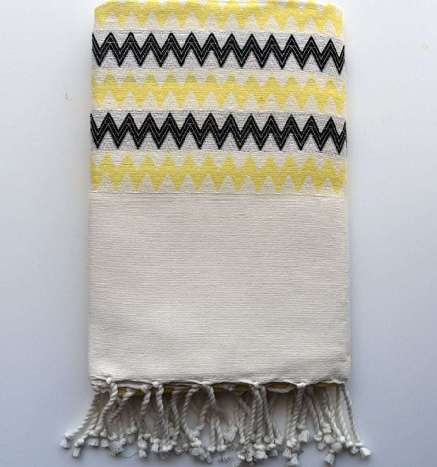 Fouta zigzag écru, jaune et noir Fouta Tunisia - 2