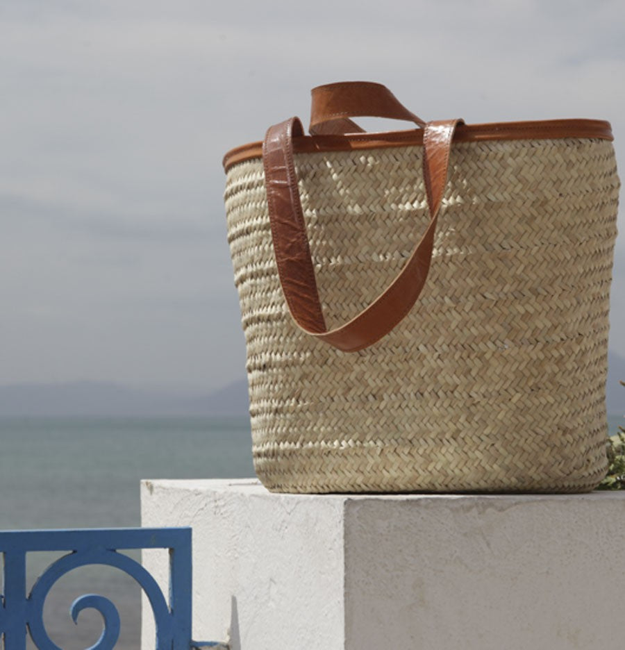 Couffin palmier anses cuir Fouta Tunisia - 2