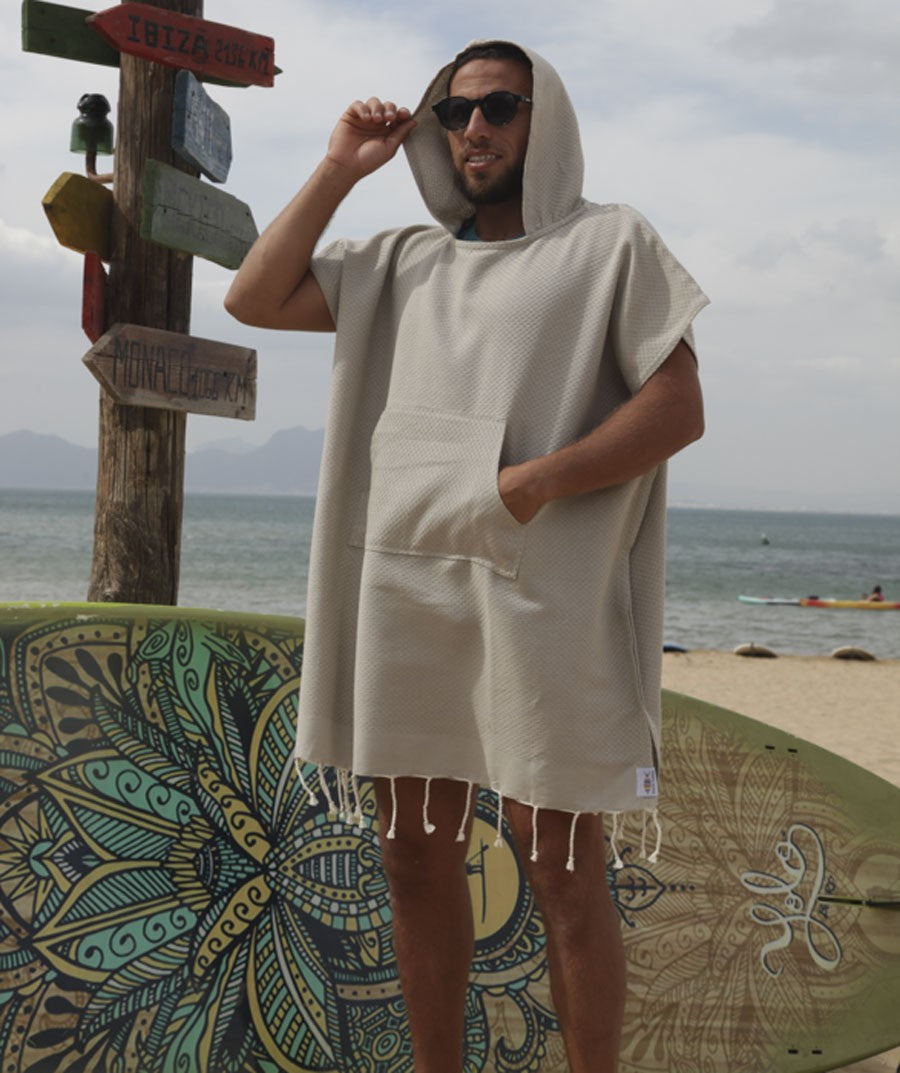 Poncho de plage grège Fouta Tunisia - 4