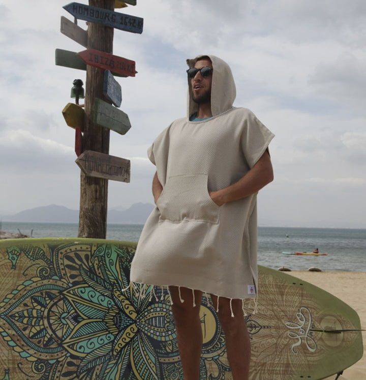 Poncho de plage grège Fouta Tunisia - 5