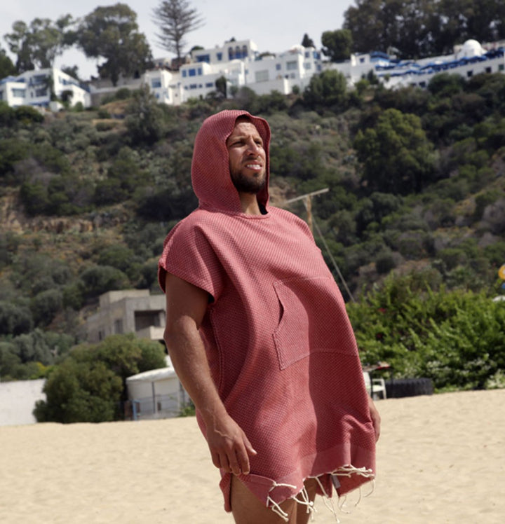 Poncho de plage rouge tomette Fouta Tunisia - 2