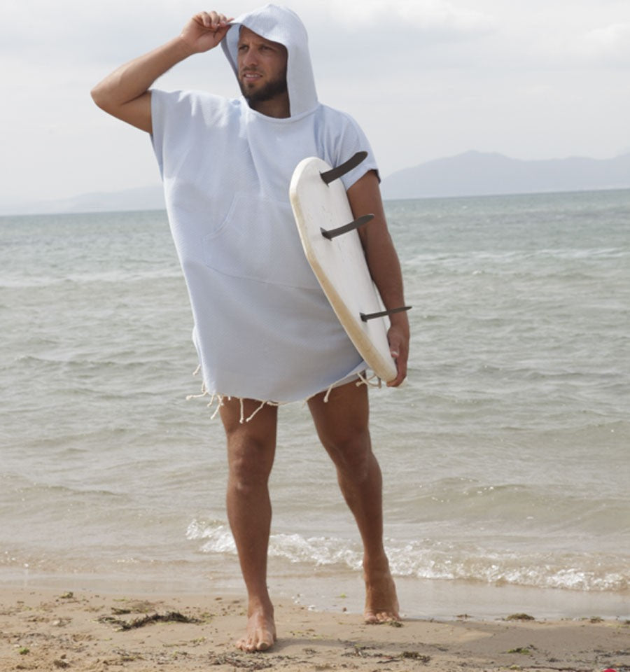 Poncho de plage bleu ciel Fouta Tunisia - 2