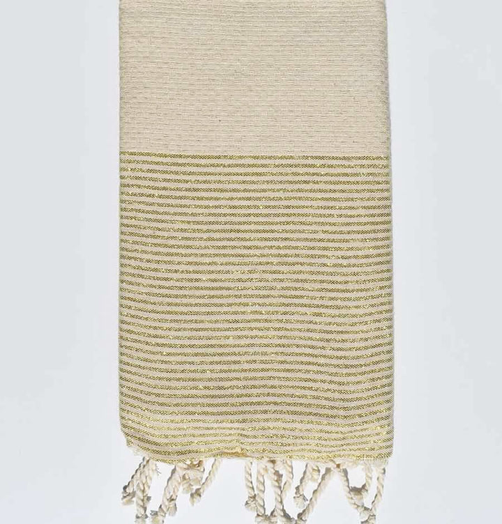 Fouta nid d'abeille écru avec lurex doré  - 2