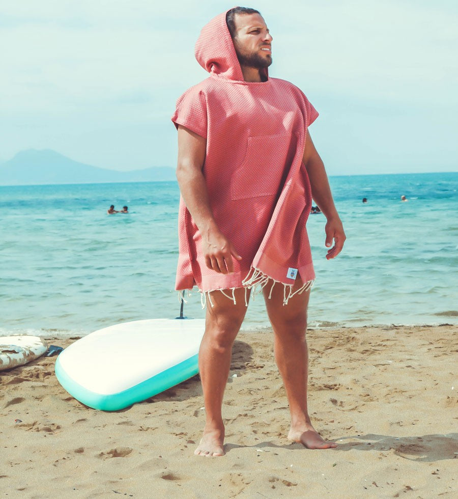 Poncho de plage rouge tomette Fouta Tunisia - 3